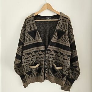 Vintage Sears Mens Store Geometric Patterned Cardigan Mens Large 80s